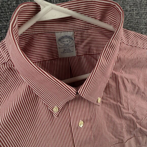 Brooks Brothers Red Non-Iron Button-Down 17.5 34/35 Slim Striped Cotton Shirt - Picture 10 of 14
